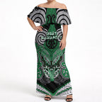 Aotearoa Iwi Ngati Maniapoto Personalised Off Shoulder Maxi Dress Maori Kowhaiwhai Pattern