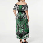 Aotearoa Iwi Ngati Maniapoto Personalised Off Shoulder Maxi Dress Maori Kowhaiwhai Pattern