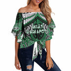 Aotearoa Iwi Ngati Maniapoto Personalised Off Shoulder Wrap Waist Top Maori Kowhaiwhai Pattern