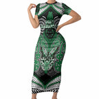 Aotearoa Iwi Ngati Maniapoto Personalised Short Sleeve Bodycon Dress Maori Kowhaiwhai Pattern