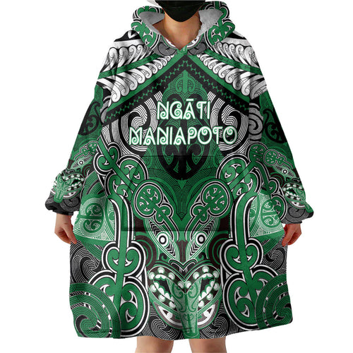 Aotearoa Iwi Ngati Maniapoto Personalised Wearable Blanket Hoodie Maori Kowhaiwhai Pattern