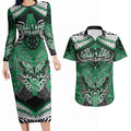 Aotearoa Iwi Ngai Tahu Personalised Couples Matching Long Sleeve Bodycon Dress and Hawaiian Shirt Maori Kowhaiwhai Pattern