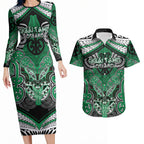 Aotearoa Iwi Ngai Tahu Personalised Couples Matching Long Sleeve Bodycon Dress and Hawaiian Shirt Maori Kowhaiwhai Pattern