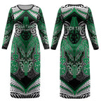 Aotearoa Iwi Ngai Tahu Personalised Couples Matching Long Sleeve Bodycon Dress and Hawaiian Shirt Maori Kowhaiwhai Pattern