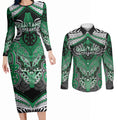 Aotearoa Iwi Ngai Tahu Personalised Couples Matching Long Sleeve Bodycon Dress and Long Sleeve Button Shirt Maori Kowhaiwhai Pattern
