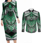Aotearoa Iwi Ngai Tahu Personalised Couples Matching Long Sleeve Bodycon Dress and Long Sleeve Button Shirt Maori Kowhaiwhai Pattern
