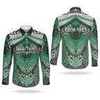 Aotearoa Iwi Ngai Tahu Personalised Couples Matching Long Sleeve Bodycon Dress and Long Sleeve Button Shirt Maori Kowhaiwhai Pattern