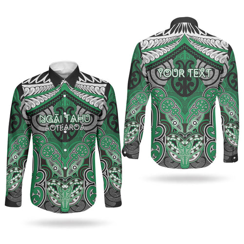 Aotearoa Iwi Ngai Tahu Personalised Couples Matching Long Sleeve Bodycon Dress and Long Sleeve Button Shirt Maori Kowhaiwhai Pattern