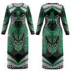Aotearoa Iwi Ngai Tahu Personalised Couples Matching Long Sleeve Bodycon Dress and Long Sleeve Button Shirt Maori Kowhaiwhai Pattern