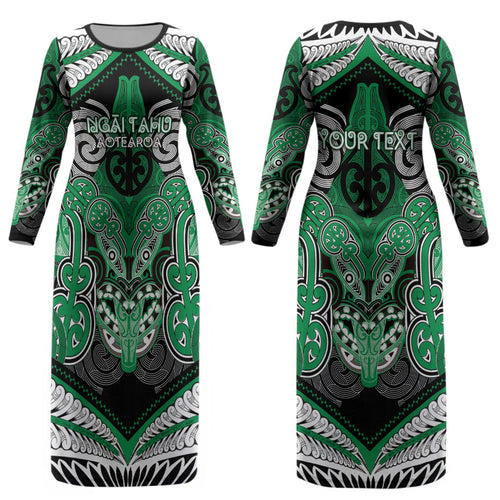 Aotearoa Iwi Ngai Tahu Personalised Couples Matching Long Sleeve Bodycon Dress and Long Sleeve Button Shirt Maori Kowhaiwhai Pattern