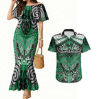 Aotearoa Iwi Ngai Tahu Personalised Couples Matching Mermaid Dress and Hawaiian Shirt Maori Kowhaiwhai Pattern