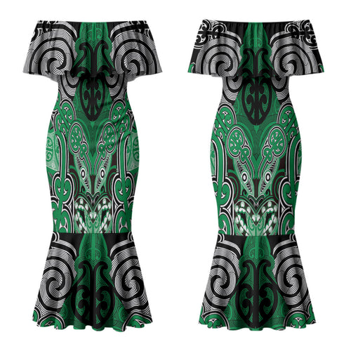Aotearoa Iwi Ngai Tahu Personalised Couples Matching Mermaid Dress and Hawaiian Shirt Maori Kowhaiwhai Pattern