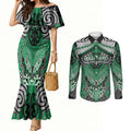 Aotearoa Iwi Ngai Tahu Personalised Couples Matching Mermaid Dress and Long Sleeve Button Shirt Maori Kowhaiwhai Pattern