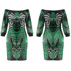 Aotearoa Iwi Ngai Tahu Personalised Couples Matching Off The Shoulder Long Sleeve Dress and Hawaiian Shirt Maori Kowhaiwhai Pattern
