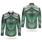 Aotearoa Iwi Ngai Tahu Personalised Couples Matching Off The Shoulder Long Sleeve Dress and Long Sleeve Button Shirt Maori Kowhaiwhai Pattern