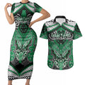 Aotearoa Iwi Ngai Tahu Personalised Couples Matching Short Sleeve Bodycon Dress and Hawaiian Shirt Maori Kowhaiwhai Pattern