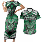 Aotearoa Iwi Ngai Tahu Personalised Couples Matching Short Sleeve Bodycon Dress and Hawaiian Shirt Maori Kowhaiwhai Pattern