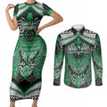 Aotearoa Iwi Ngai Tahu Personalised Couples Matching Short Sleeve Bodycon Dress and Long Sleeve Button Shirt Maori Kowhaiwhai Pattern