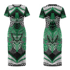 Aotearoa Iwi Ngai Tahu Personalised Couples Matching Short Sleeve Bodycon Dress and Long Sleeve Button Shirt Maori Kowhaiwhai Pattern