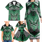 Aotearoa Iwi Ngai Tahu Personalised Family Matching Long Sleeve Bodycon Dress and Hawaiian Shirt Maori Kowhaiwhai Pattern