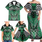Aotearoa Iwi Ngai Tahu Personalised Family Matching Off Shoulder Maxi Dress and Hawaiian Shirt Maori Kowhaiwhai Pattern