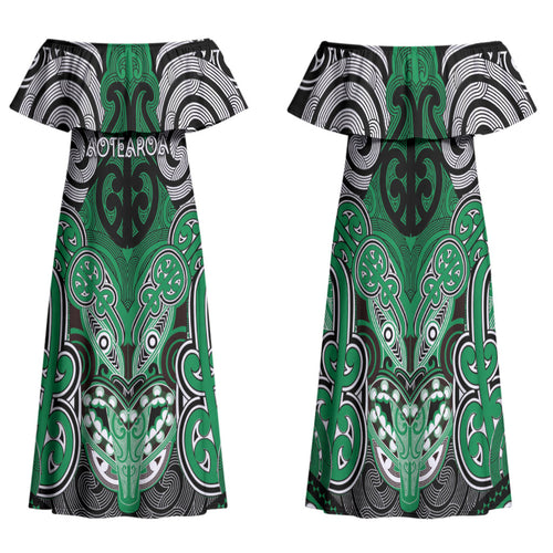 Aotearoa Iwi Ngai Tahu Personalised Family Matching Off Shoulder Maxi Dress and Hawaiian Shirt Maori Kowhaiwhai Pattern