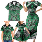 Aotearoa Iwi Ngai Tahu Personalised Family Matching Short Sleeve Bodycon Dress and Hawaiian Shirt Maori Kowhaiwhai Pattern
