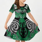 Aotearoa Iwi Ngai Tahu Personalised Kid Short Sleeve Dress Maori Kowhaiwhai Pattern