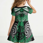 Aotearoa Iwi Ngai Tahu Personalised Kid Short Sleeve Dress Maori Kowhaiwhai Pattern