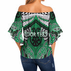 Aotearoa Iwi Ngai Tahu Personalised Off Shoulder Wrap Waist Top Maori Kowhaiwhai Pattern