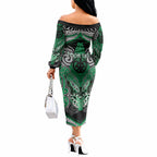 Aotearoa Iwi Ngai Tahu Personalised Off The Shoulder Long Sleeve Dress Maori Kowhaiwhai Pattern