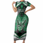 Aotearoa Iwi Ngai Tahu Personalised Short Sleeve Bodycon Dress Maori Kowhaiwhai Pattern