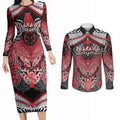 Aotearoa Iwi Te Arawa Personalised Couples Matching Long Sleeve Bodycon Dress and Long Sleeve Button Shirt Maori Kowhaiwhai Pattern