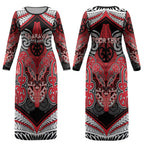Aotearoa Iwi Te Arawa Personalised Couples Matching Long Sleeve Bodycon Dress and Long Sleeve Button Shirt Maori Kowhaiwhai Pattern