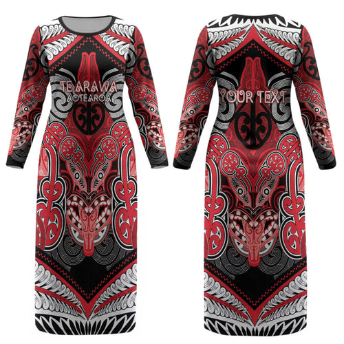 Aotearoa Iwi Te Arawa Personalised Couples Matching Long Sleeve Bodycon Dress and Long Sleeve Button Shirt Maori Kowhaiwhai Pattern