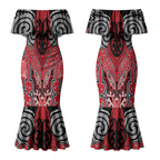 Aotearoa Iwi Te Arawa Personalised Couples Matching Mermaid Dress and Long Sleeve Button Shirt Maori Kowhaiwhai Pattern