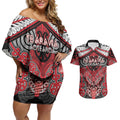 Aotearoa Iwi Te Arawa Personalised Couples Matching Off Shoulder Short Dress and Hawaiian Shirt Maori Kowhaiwhai Pattern