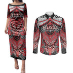 Aotearoa Iwi Te Arawa Personalised Couples Matching Puletasi and Long Sleeve Button Shirt Maori Kowhaiwhai Pattern