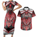 Aotearoa Iwi Te Arawa Personalised Couples Matching Short Sleeve Bodycon Dress and Hawaiian Shirt Maori Kowhaiwhai Pattern