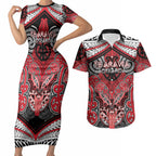 Aotearoa Iwi Te Arawa Personalised Couples Matching Short Sleeve Bodycon Dress and Hawaiian Shirt Maori Kowhaiwhai Pattern