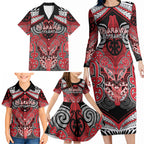 Aotearoa Iwi Te Arawa Personalised Family Matching Long Sleeve Bodycon Dress and Hawaiian Shirt Maori Kowhaiwhai Pattern