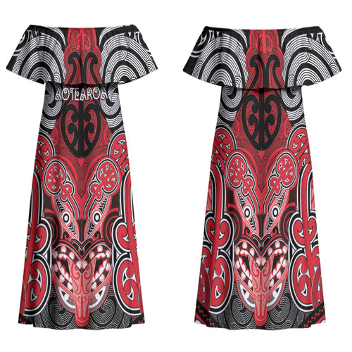 Aotearoa Iwi Te Arawa Personalised Family Matching Off Shoulder Maxi Dress and Hawaiian Shirt Maori Kowhaiwhai Pattern