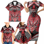 Aotearoa Iwi Te Arawa Personalised Family Matching Short Sleeve Bodycon Dress and Hawaiian Shirt Maori Kowhaiwhai Pattern