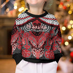 Aotearoa Iwi Te Arawa Personalised Kid Ugly Christmas Sweater Maori Kowhaiwhai Pattern
