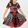 Aotearoa Iwi Te Arawa Personalised Kid Short Sleeve Dress Maori Kowhaiwhai Pattern
