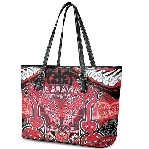 Aotearoa Iwi Te Arawa Leather Tote Bag Maori Kowhaiwhai Pattern