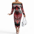 Aotearoa Iwi Te Arawa Personalised Off The Shoulder Long Sleeve Dress Maori Kowhaiwhai Pattern
