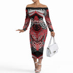 Aotearoa Iwi Te Arawa Personalised Off The Shoulder Long Sleeve Dress Maori Kowhaiwhai Pattern