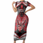Aotearoa Iwi Te Arawa Personalised Short Sleeve Bodycon Dress Maori Kowhaiwhai Pattern