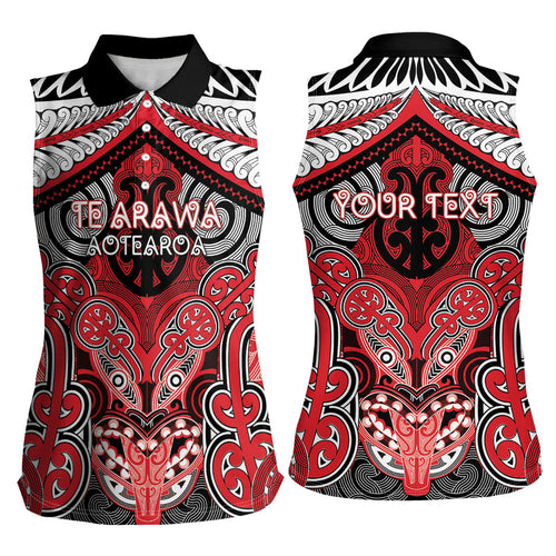 Aotearoa Iwi Te Arawa Personalised Women Sleeveless Polo Shirt Maori Kowhaiwhai Pattern